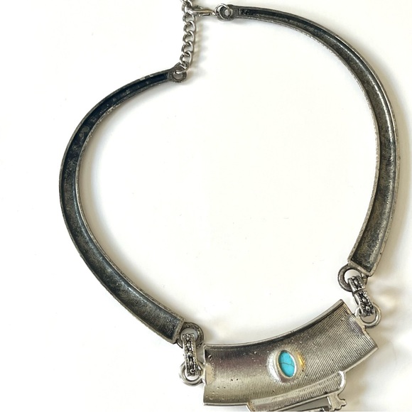 🇿🇦 handmade silver engraved details & marble turquoise statement necklace - Picture 14 of 17